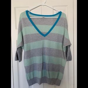 Grey and Teal V-neck Sweater